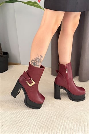 Kadın Lorenza Bordo 12 cm Platform Topuklu Kadın Bot K-2030