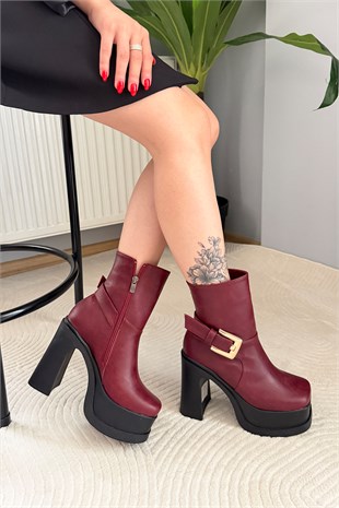 Kadın Lorenza Bordo 12 cm Platform Topuklu Kadın Bot K-2030