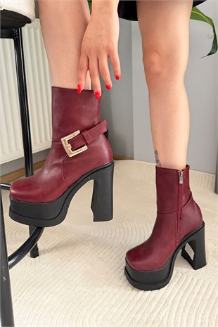 Kadın Lorenza Bordo 12 cm Platform Topuklu Kadın Bot K-2030