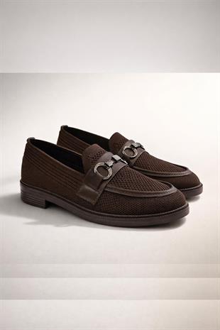 Kadın Marie Kahverengi Triko Metal Tokalı Kadın Loafer Günlük Makosen Ayakkabı