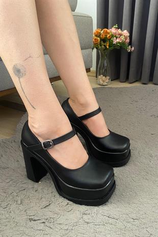 Kadın Napoli Siyah Tek Baretli  (12 cm ) Platform Topuklu Ayakkabı