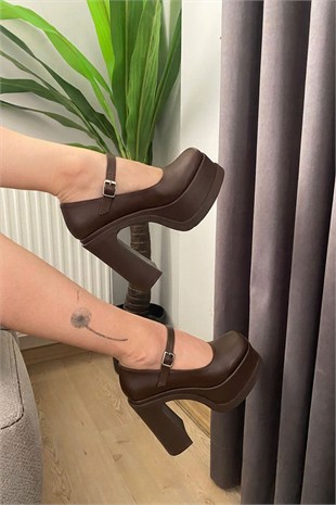 Kadın Napoli Kahve Tek Baretli  (12 cm ) Platform Topuklu Ayakkabı