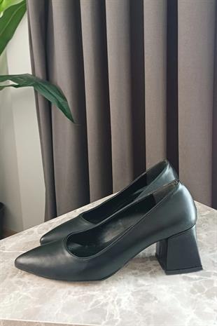Kadın Nova Siyah Cilt 6,5 cm Kalın Topuklu Stiletto