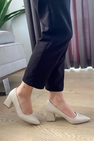 Kadın Nova Krem Cilt 6,5 cm Kalın Topuklu Stiletto