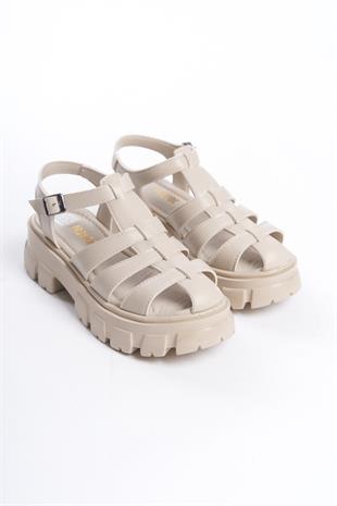 Kadın Petra Bej Yüksek Taban Kafes Model Sandalet 950