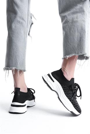 Kadın Rocco SiyahTriko Beyaz Tabanlı Taşlı Spor Ayakkabı & Sneaker