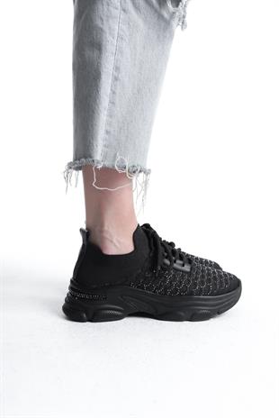Kadın Rocco Siyah Triko Taşlı Spor Ayakkabı & Sneaker
