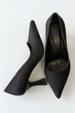 Kadın Samba Siyah Saten 7 Cm Kadeh Ökçe Stiletto
