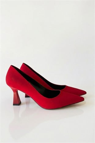 Kadın Samba Kırmızı Saten 7 Cm Kadeh Ökçe Stiletto