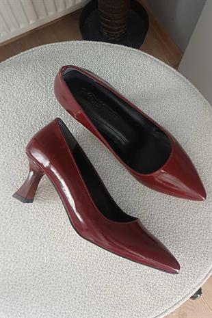 Kadın Sity Bordo Rugan 6 cm İnce Topuklu Stiletto