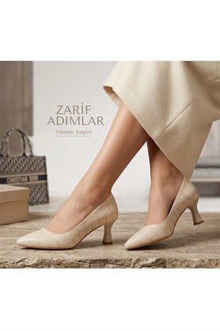 Kadın Sity Bej Kroko 6 cm İnce Topuklu Stiletto