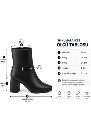 Kadın Vanessa Siyah 6 cm Kalın Topuklu Sivri Burun Fermuarlı Bot