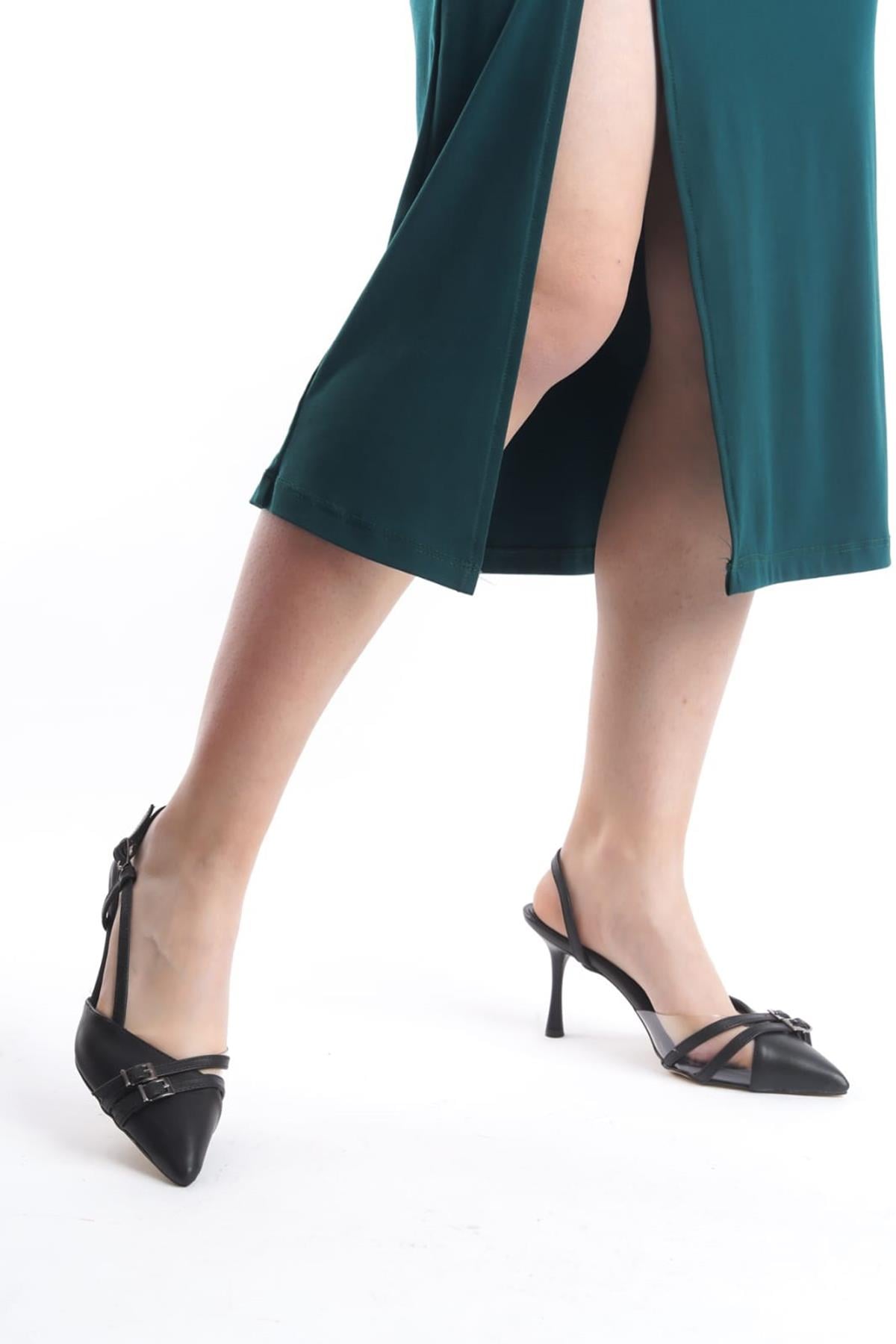 Kadın Arina 9 Cm İnce Topuklu Sivri Burunlu Yanları Acık Stiletto