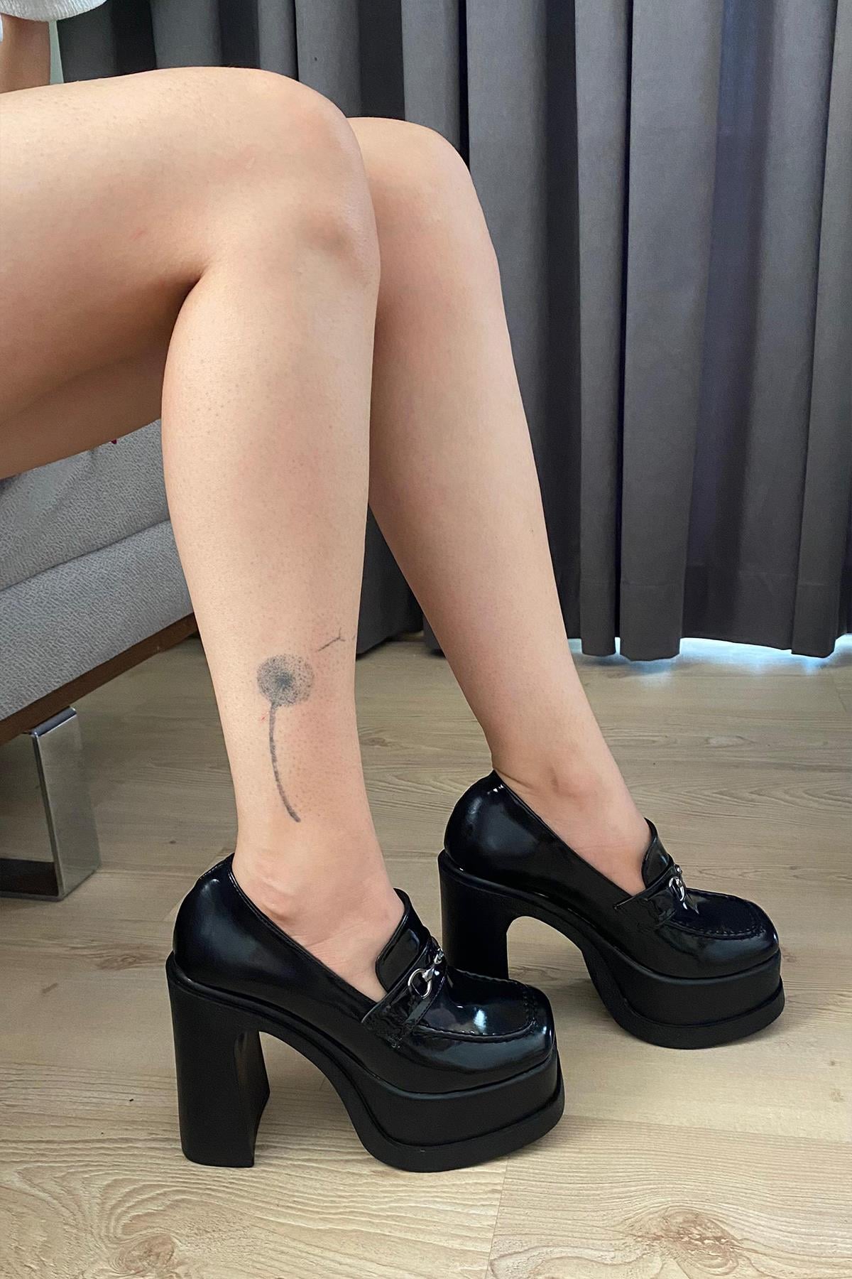 Kadın Clara İnce Tokalı Lofer Model 12 cm  Platform Topuklu Ayakkabı