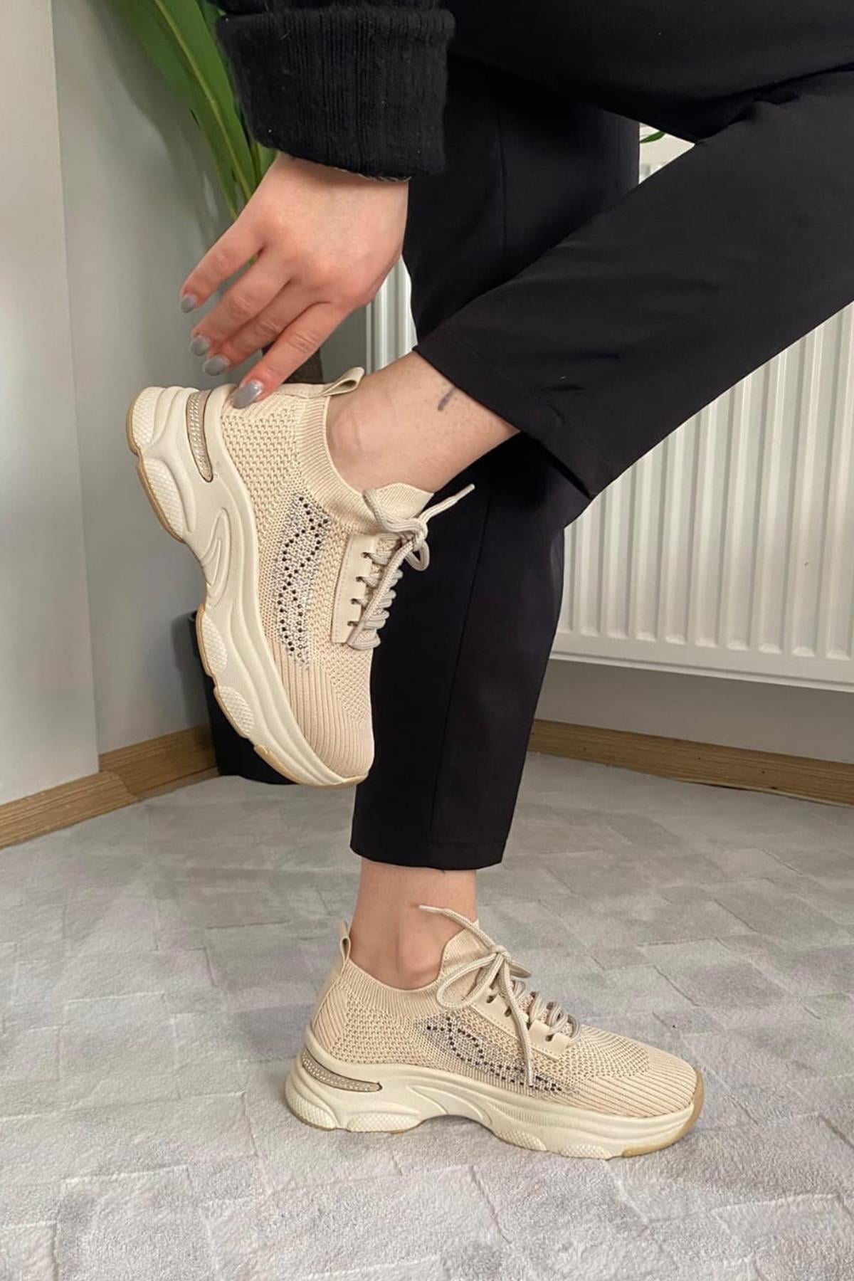 Kadın Fabri Triko Taşlı Spor Ayakkabı & Sneaker
