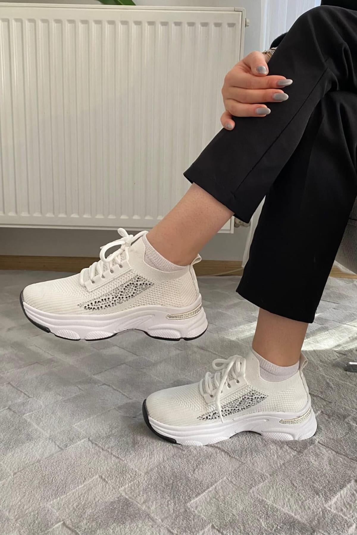 Kadın Fabri Triko Taşlı Spor Ayakkabı & Sneaker