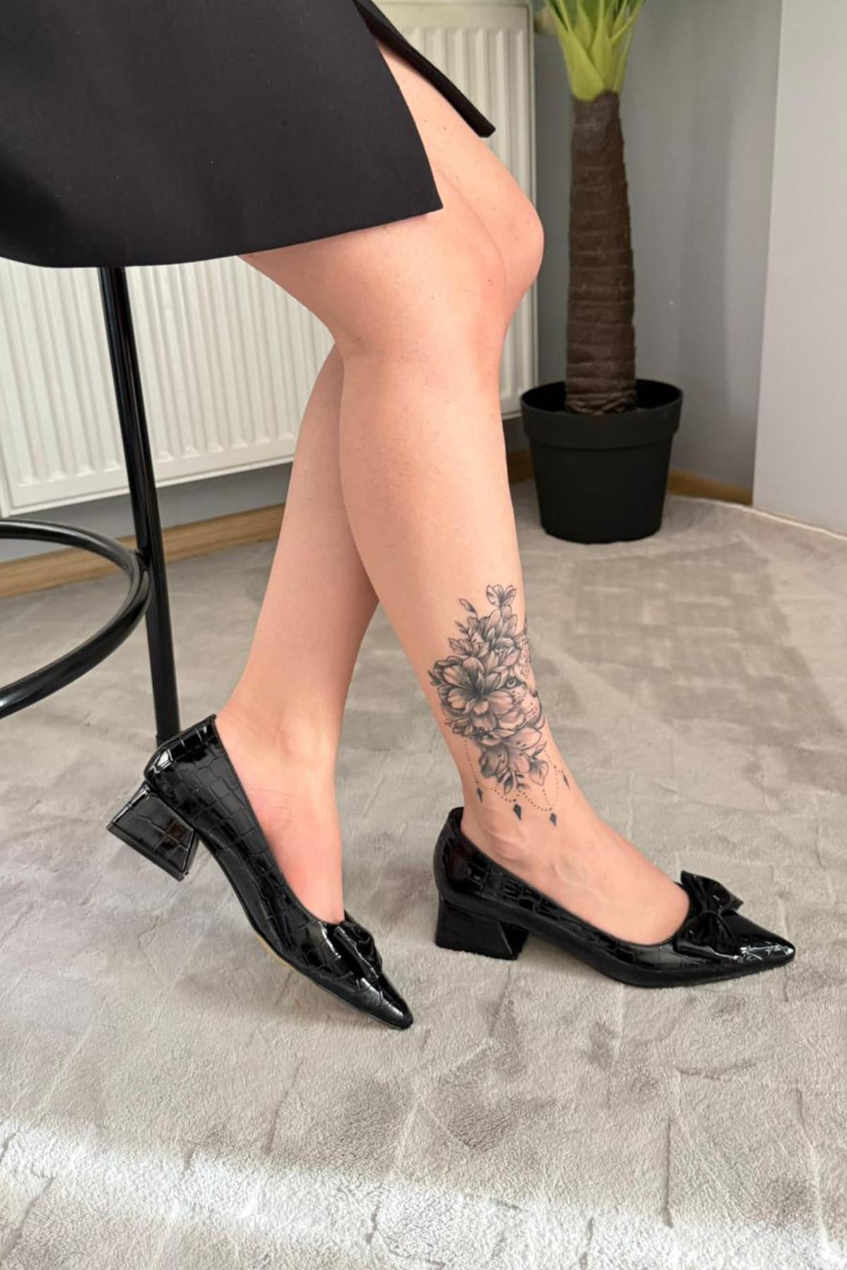 Kadın Mila Fiyonklu 3,5 cm Blok Topuklu Stiletto / Ayakkabı