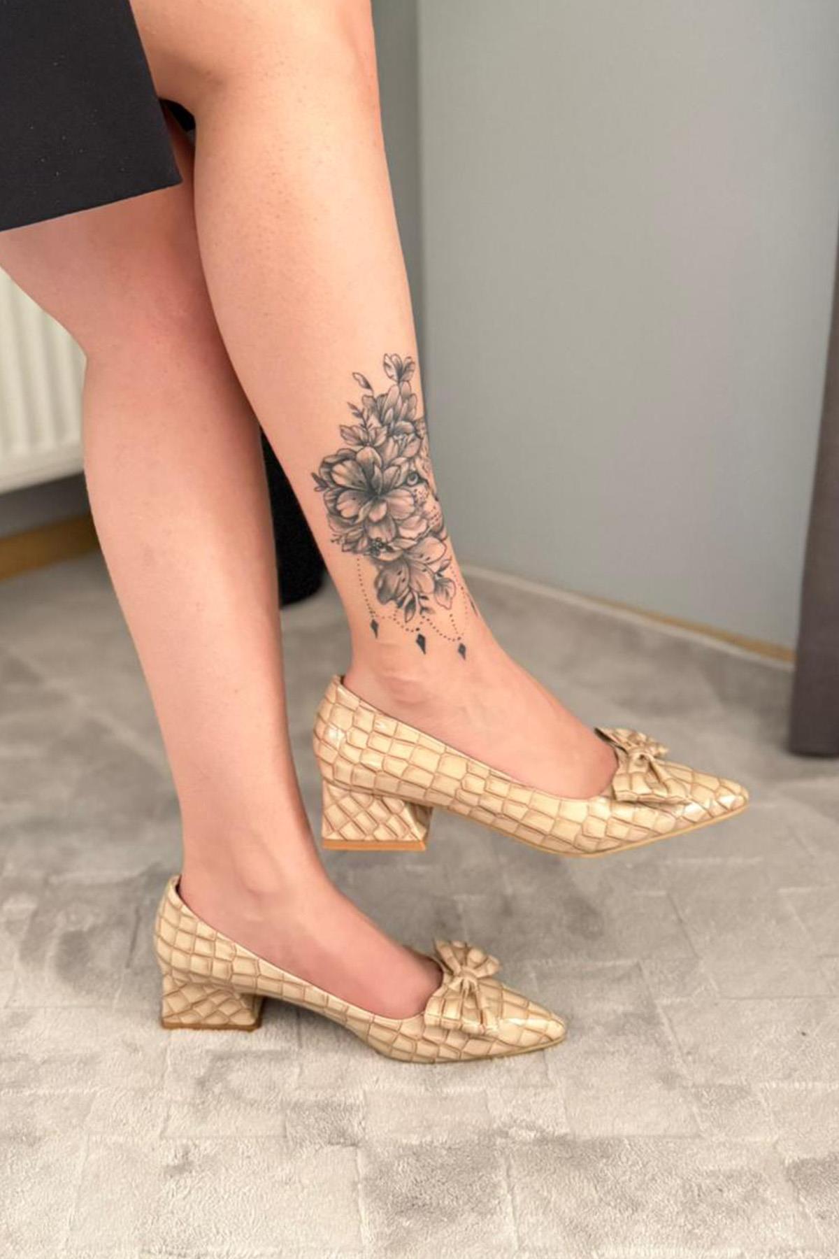 Kadın Mila Fiyonklu 3,5 cm Blok Topuklu Stiletto / Ayakkabı