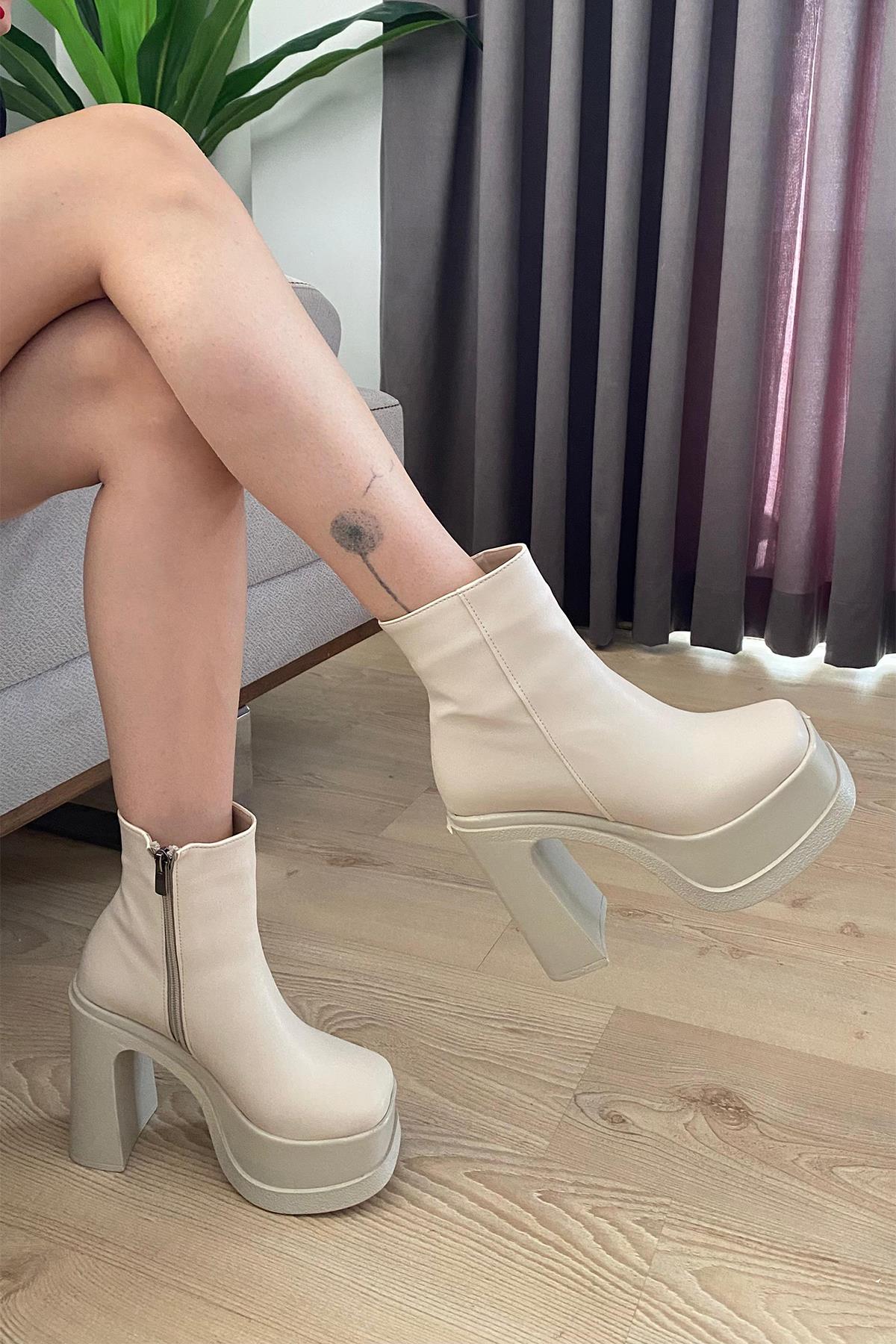 Kadın Sidney 12 cm Platform Topuklu Fermuarlı Bot