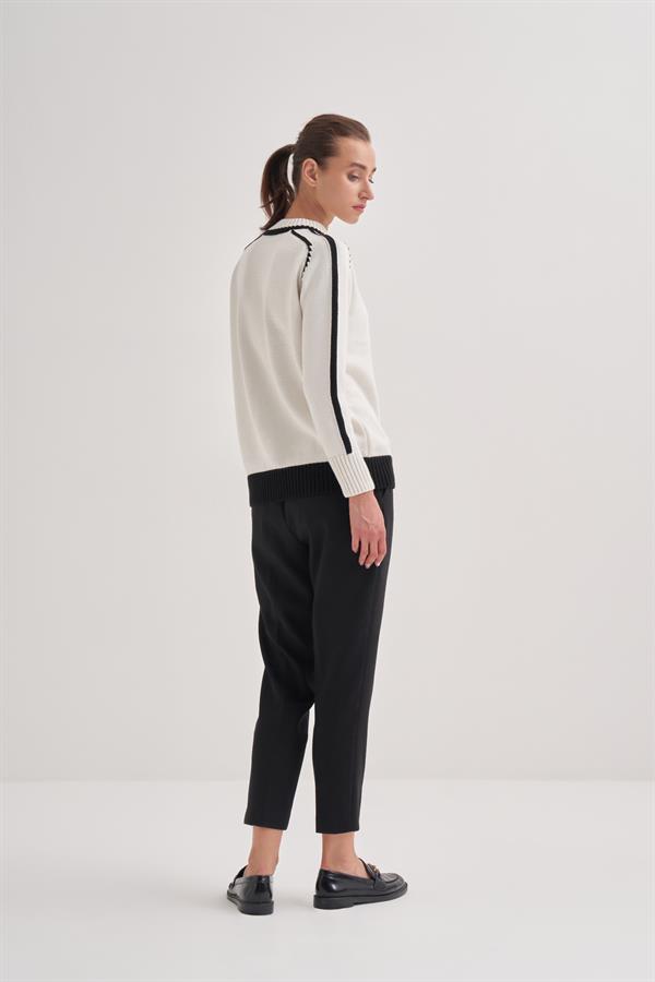 2 Renkli İntersia Hırka Ekru