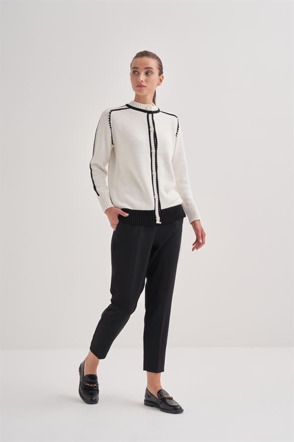 2 Renkli İntersia Hırka Ekru