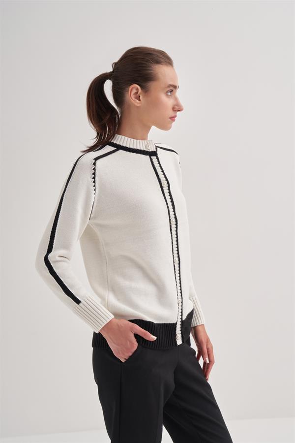 2 Renkli İntersia Hırka Ekru