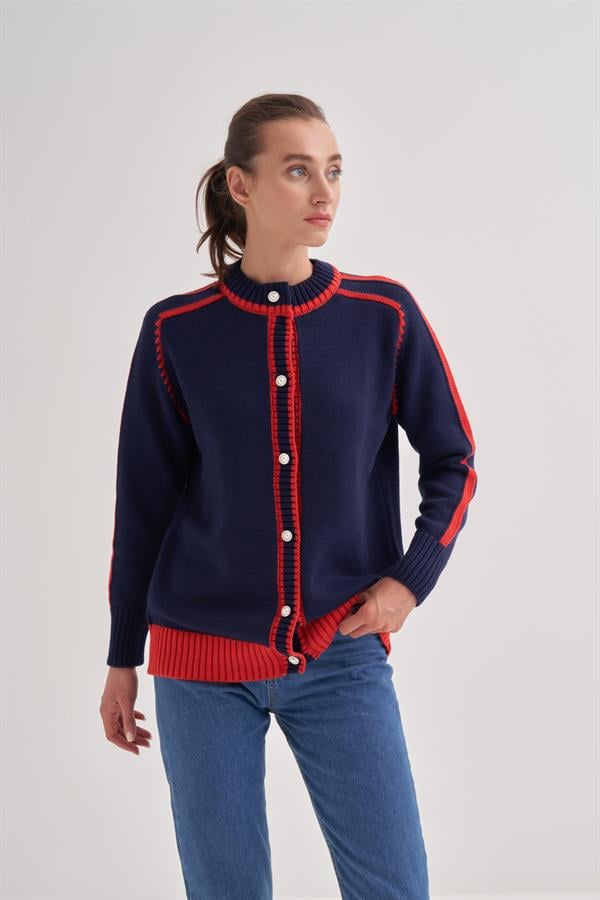 2 Renkli İntersia Hırka Lacivert