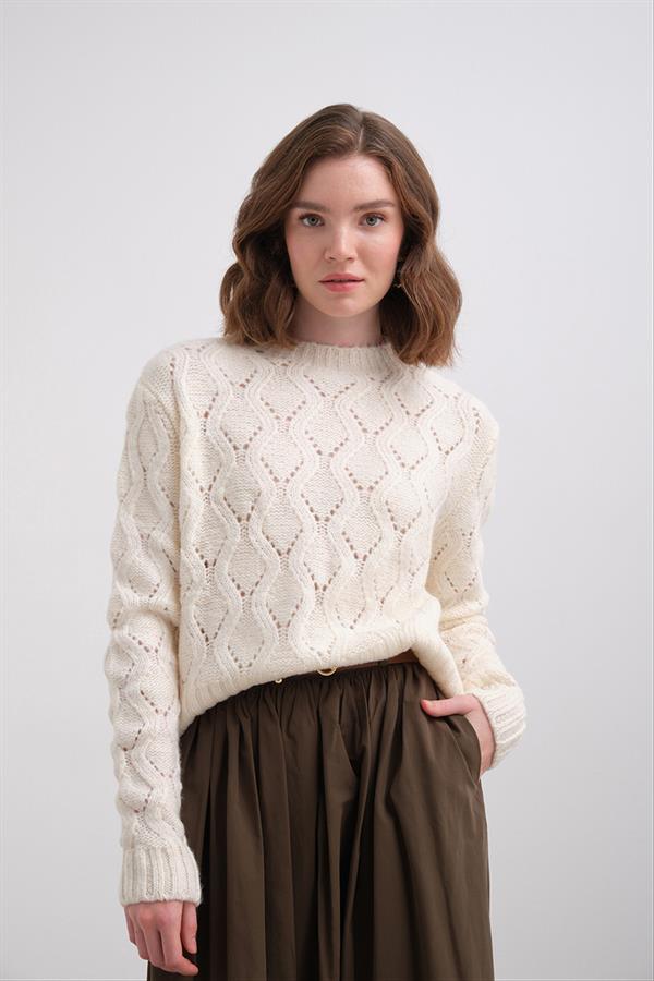 Ajur Saçlı Kazak Br7048 Ekru