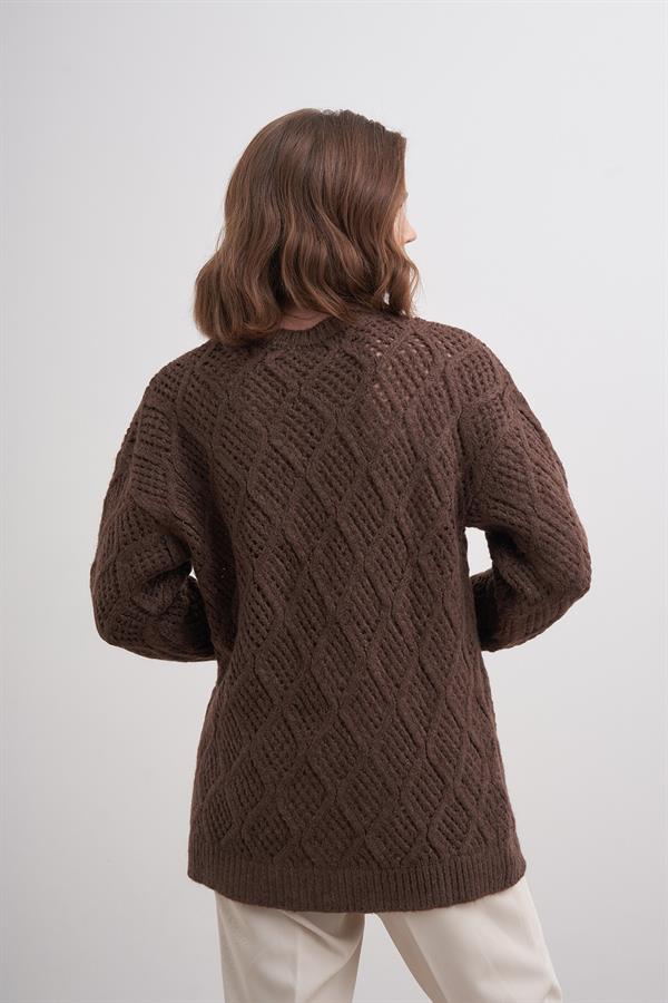 Ajur Baklava Kazak Br7029 Kahve