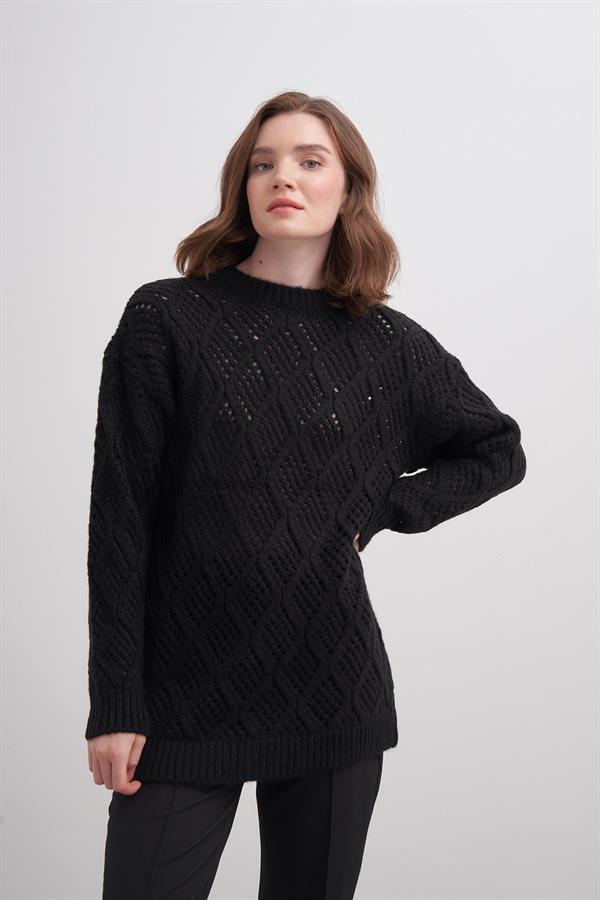 Ajur Baklava Kazak Br7029 Siyah