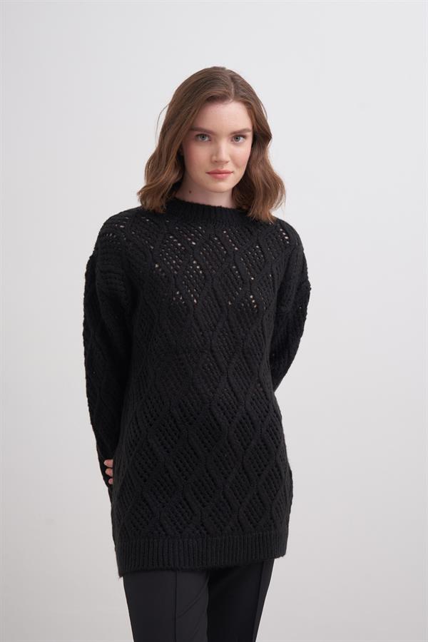 Ajur Baklava Kazak Br7029 Siyah