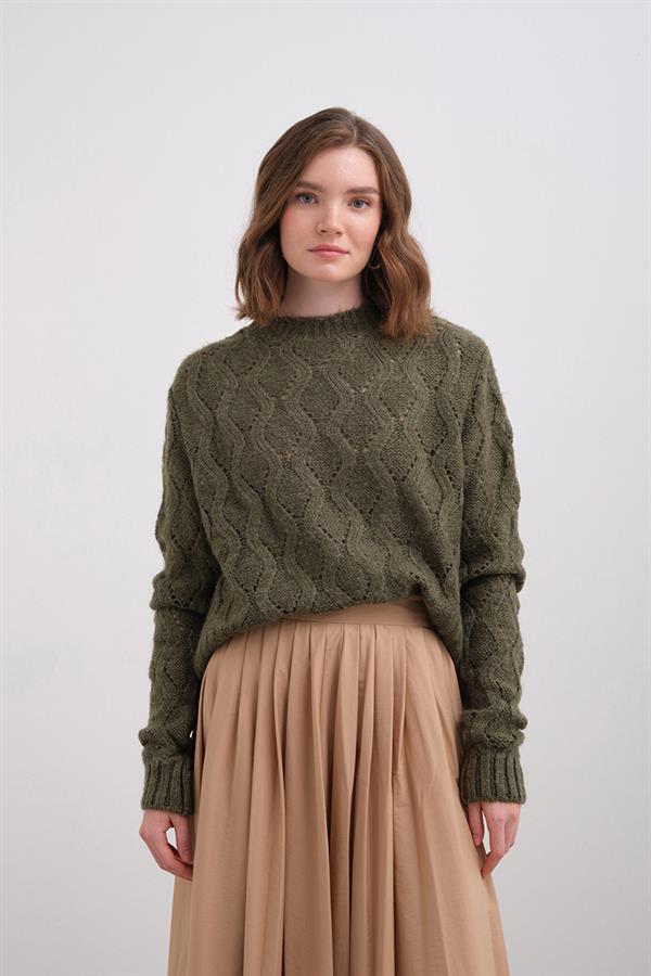 Ajur Saçlı Kazak Br7048 Haki