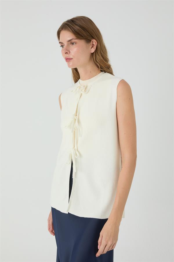 Bağcıklı Yelek Ekru