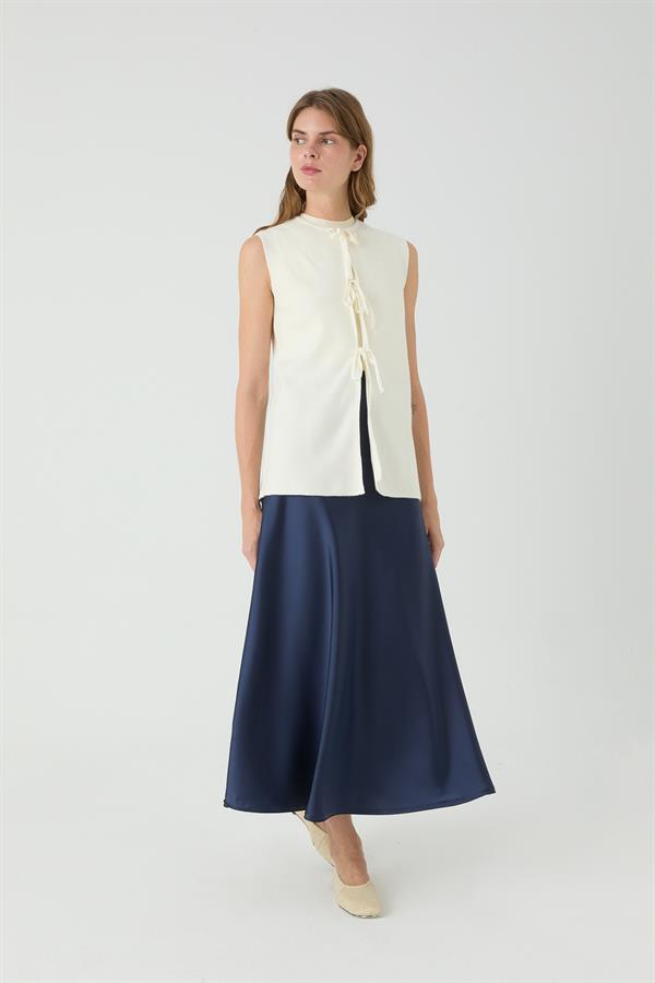 Bağcıklı Yelek Ekru