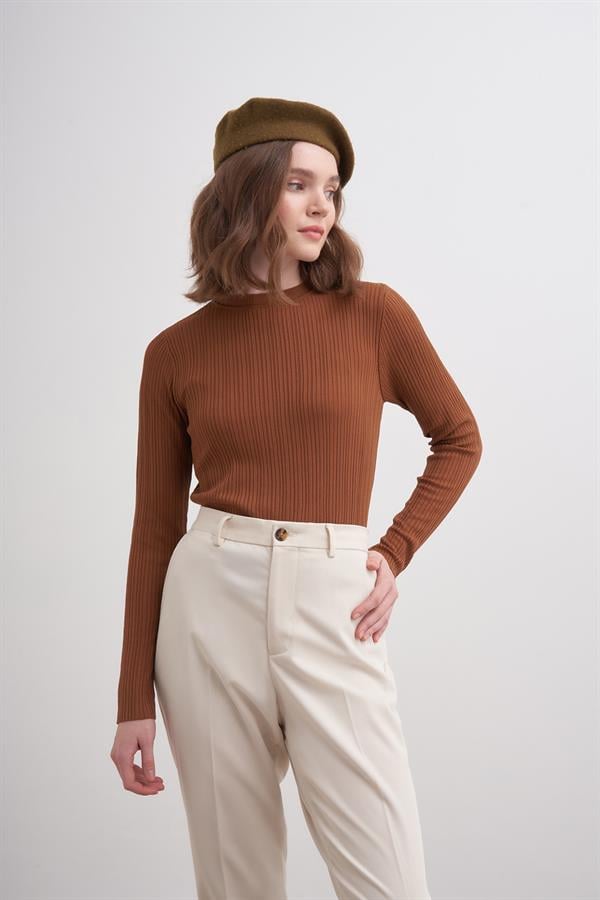 Erguvan Uzun Kollu Fitilli Triko Body Bakır