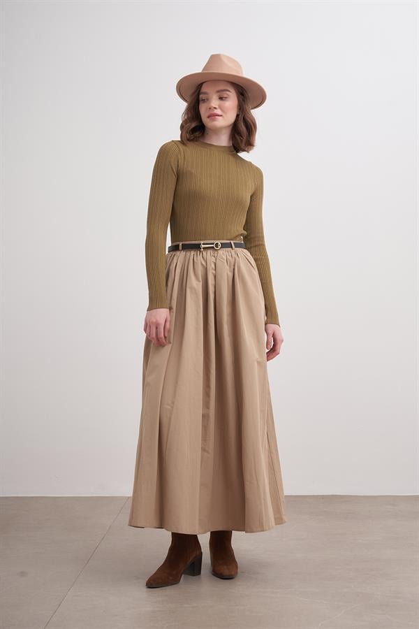 Erguvan Uzun Kollu Fitilli Triko Body Yağ Yeşili