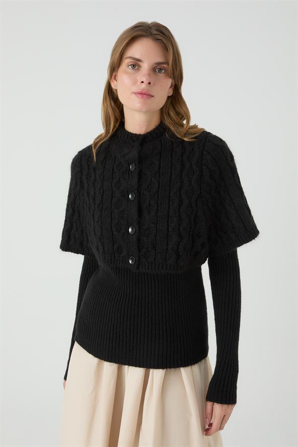 ÇINAR PELERİNLİ BODY SİYAH