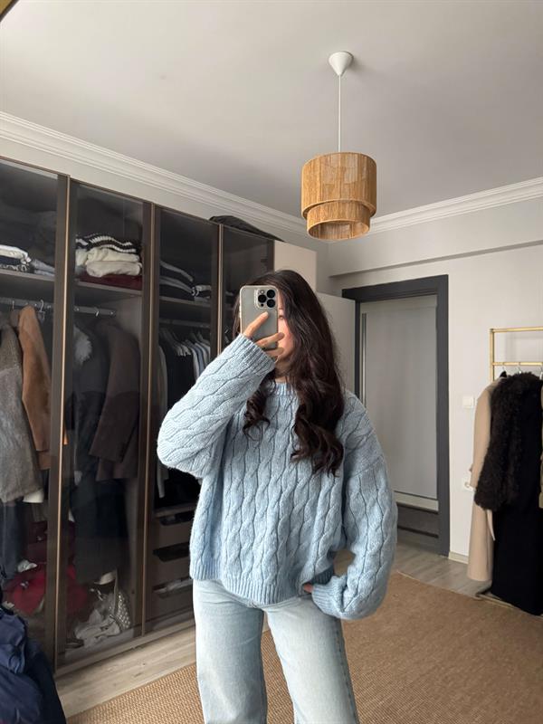 Döngü Kazak Açık Mavi