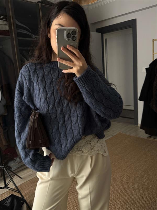 Döngü Kazak Füme Mavi