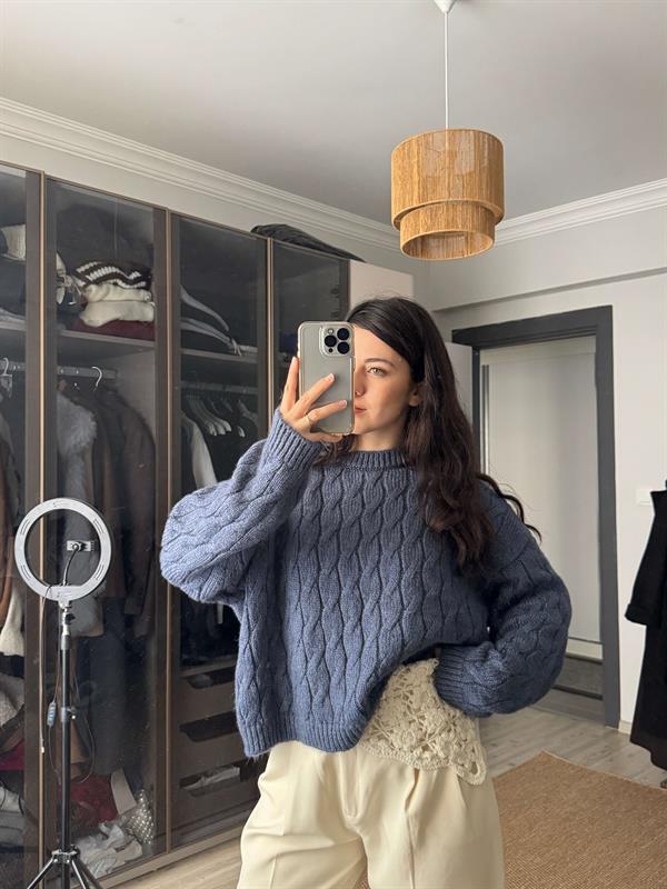 Döngü Kazak Füme Mavi