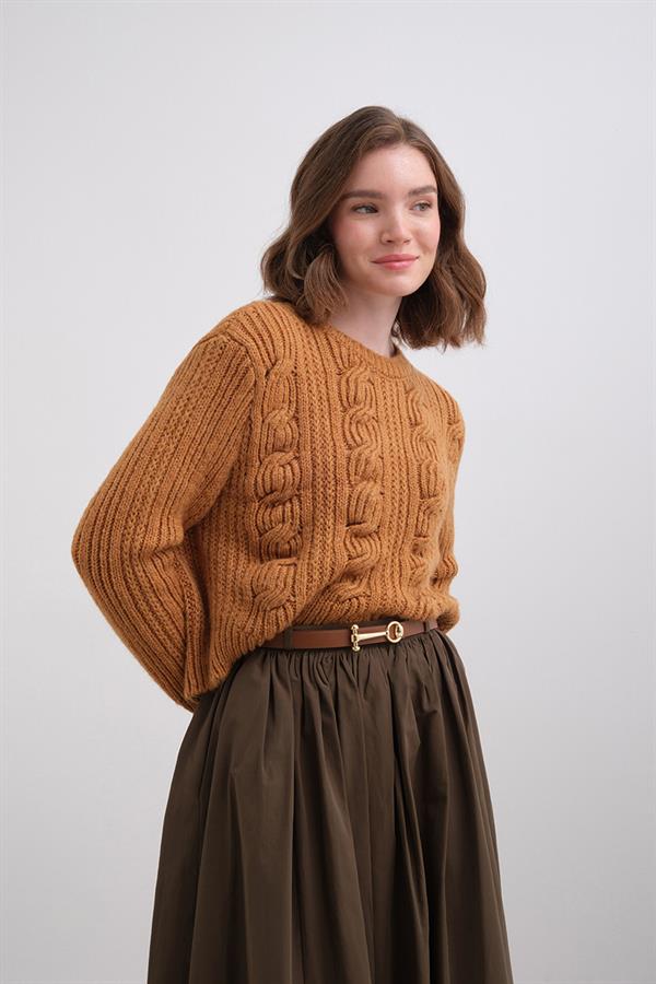 Geniş Saçlı Crop Kazak Br7028 Bakır