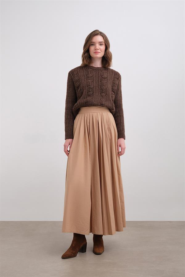 Geniş Saçlı Crop Kazak Br7028 Kahve