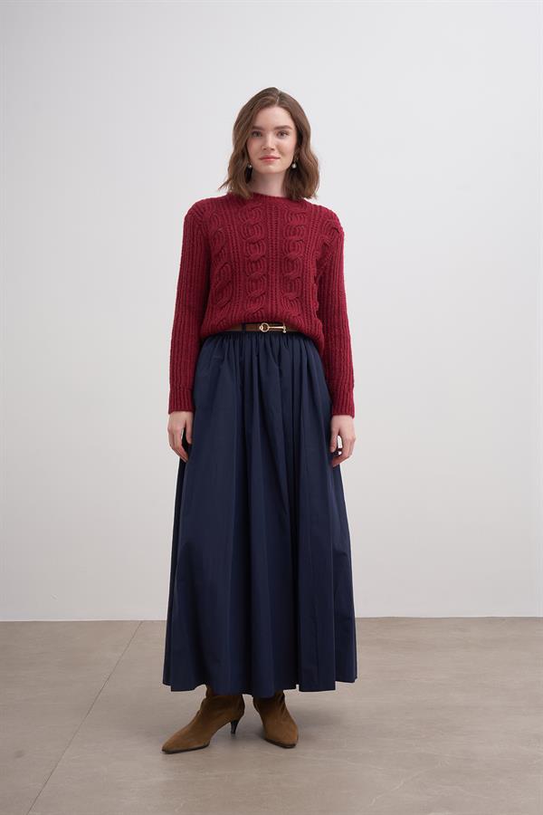 Geniş Saçlı Crop Kazak Br7028 Bordo