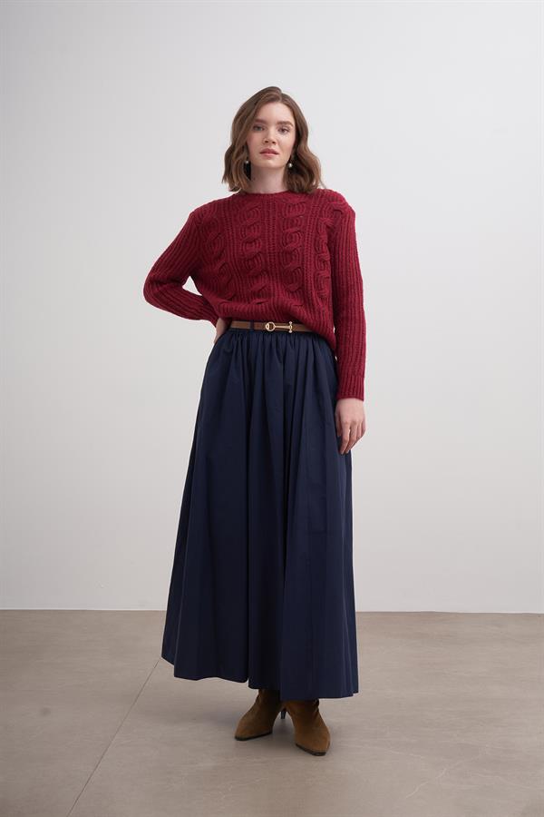 Geniş Saçlı Crop Kazak Br7028 Bordo