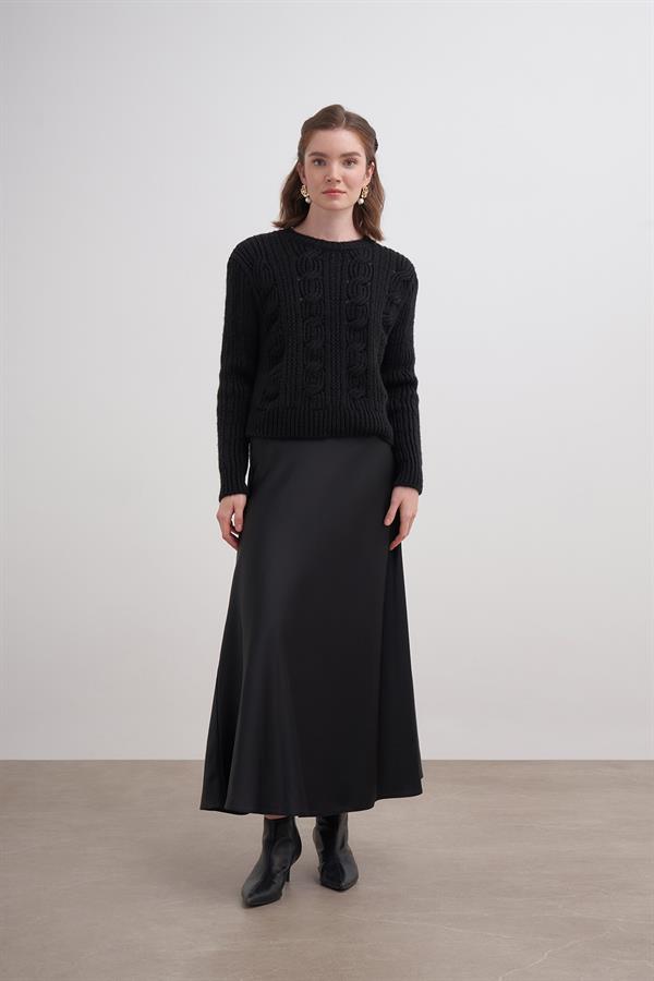 Geniş Saçlı Crop Kazak Br7028 Siyah