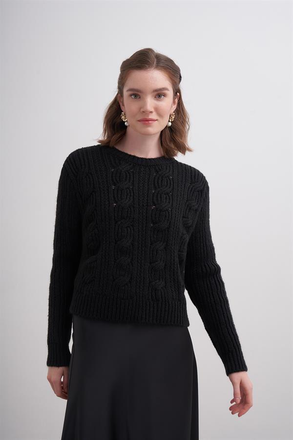 Geniş Saçlı Crop Kazak Br7028 Siyah