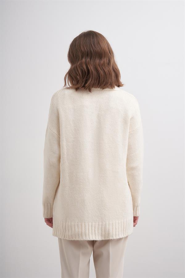 Kalın V Yaka Kazak Br7041 Ekru