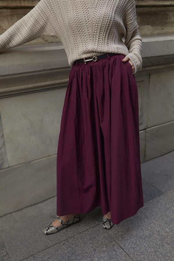 Kemerli Etek Bordo