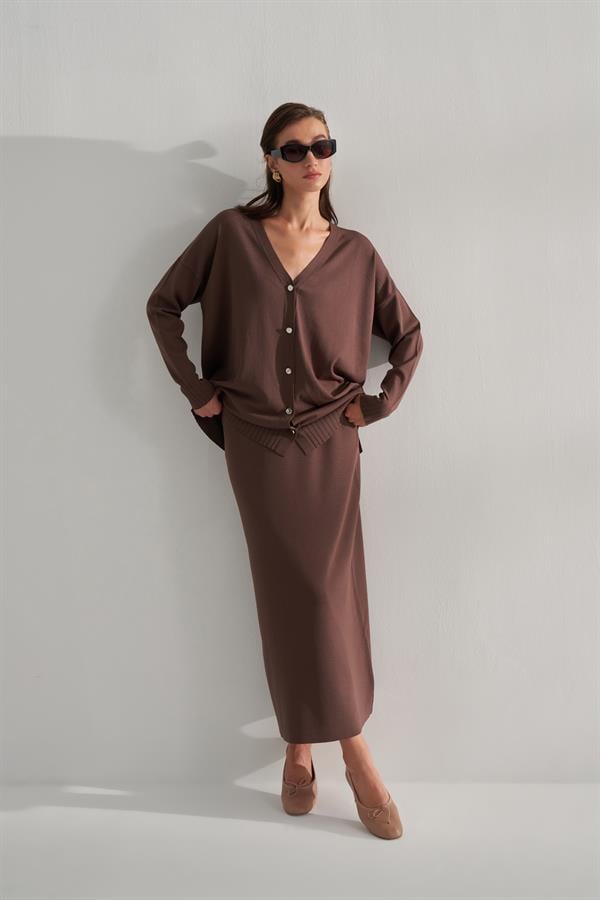 Kısa Rayon Merserize Hırka Acı Kahve