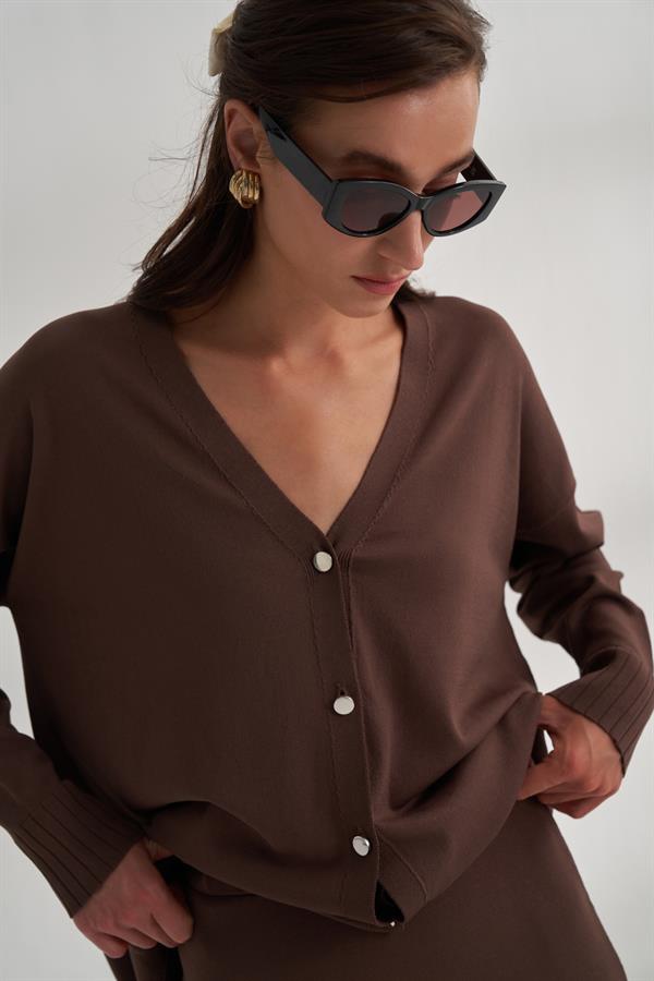 Kısa Rayon Merserize Hırka Acı Kahve